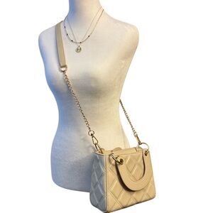 Elegant Cream Quilted Mini Handbag Crossbody w/ Chain Strap | NWT